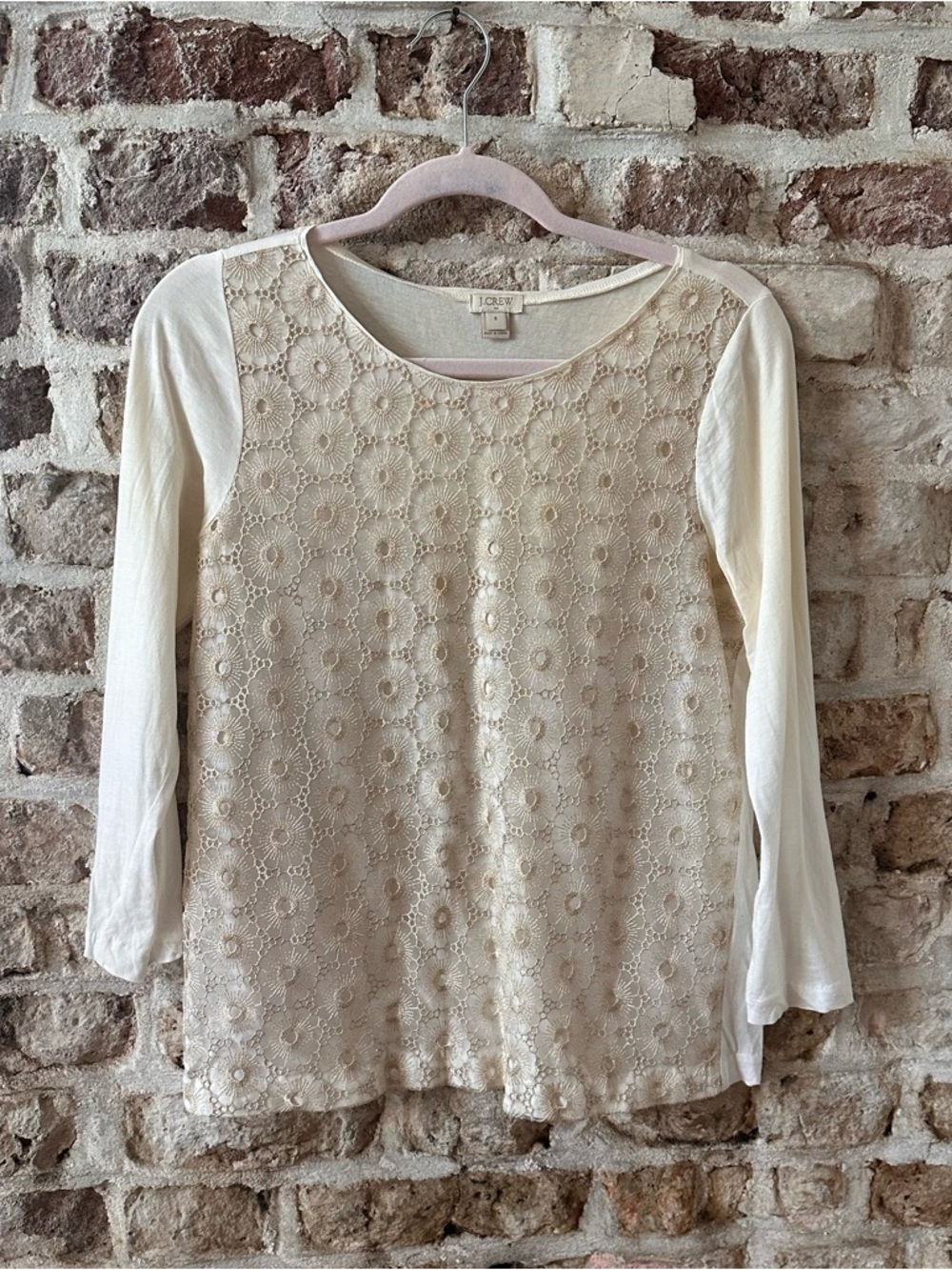 J. Crew Factory Cream Lace Front Long Sleeve Tee